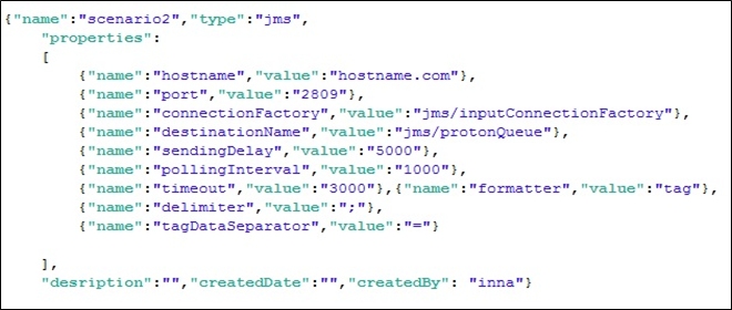 Producer of type JMS formatted text message JSON definition